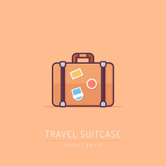 Travel suitcase bag icon in flat linework style vector illustration