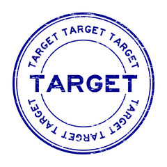 Sticker - Grunge blue target round rubber seal stamp on white background