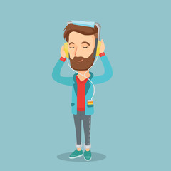 Poster - Young man in headphones listening to music.