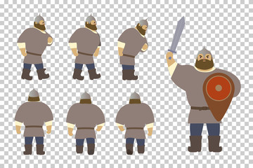 A set of cartoon characters Russian warriors. Fantastic heroes of old national legends. Characters of Slavic tales and epic. A sample from the thematic collection for design. Vector illustration EPS10