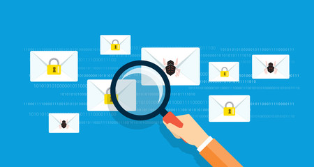 
business email marketing message security  online concept. flat vector.internet virus scan  and   business cyber security  concept
