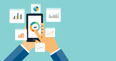 Aufkleber - flat business analytics graph on mobile device and finance investment planning background
