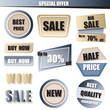 © topfriday - Set of sale, buy now, new, half price banner in blue and gold pastel style.