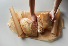 Fresh bread on baking paper