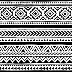 Seamless ethnic and tribal pattern. Handmade. Horizontal stripes. Black-and-white print for your textiles.