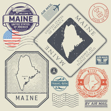 Retro Vintage Postage Stamps Set Maine, United States