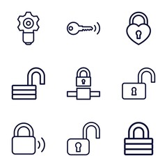 Wall Mural - set of 9 padlock outline icons