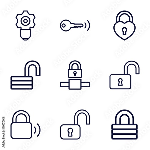 Set of 9 padlock outline icons Tableau sur Toile
