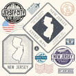 Retro vintage postage stamps set New Jersey, United States