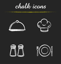 Restaurant Kitchen Items Chalk Icons Set