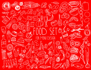 Wall Mural - Hand drawn food elements. Set for menu decoration. 