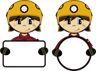 Wall Mural - Cute Cartoon Fireman - Firefighter with Sign