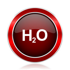 Poster - H2O text red circle chrome border silver metallic vector icon