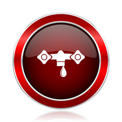 Poster - Water red round glossy metallic web and smartphone vector icon isolated on white background.    
