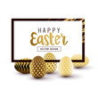 Easter Frame design with gold lettering and gold Easter egg patterns. Vector illustration
