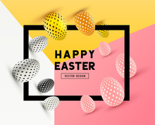 An Abstract Easter Frame Design With 3D Effects And Room For Promotion / Holiday Messages. Vector Illustration