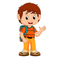 Canvas Print - cute boy with backpack cartoon