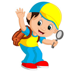 Canvas Print - boy holding magnifying glass cartoon