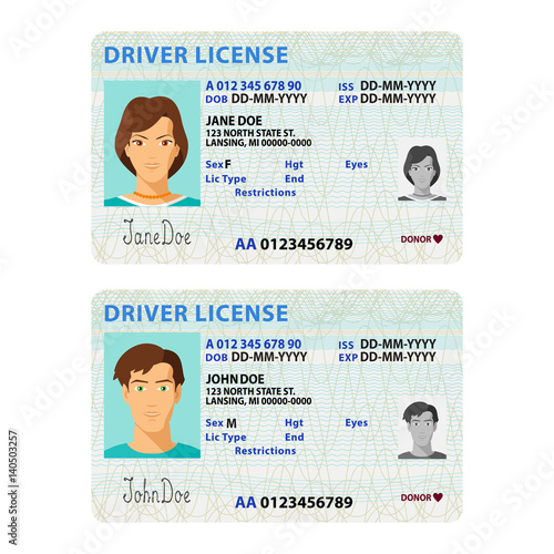 Cuadros en Lienzo Vector man and woman driver license plastic card template