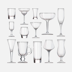 Wall Mural - Set of cocktail stemware and glasses for alcohol