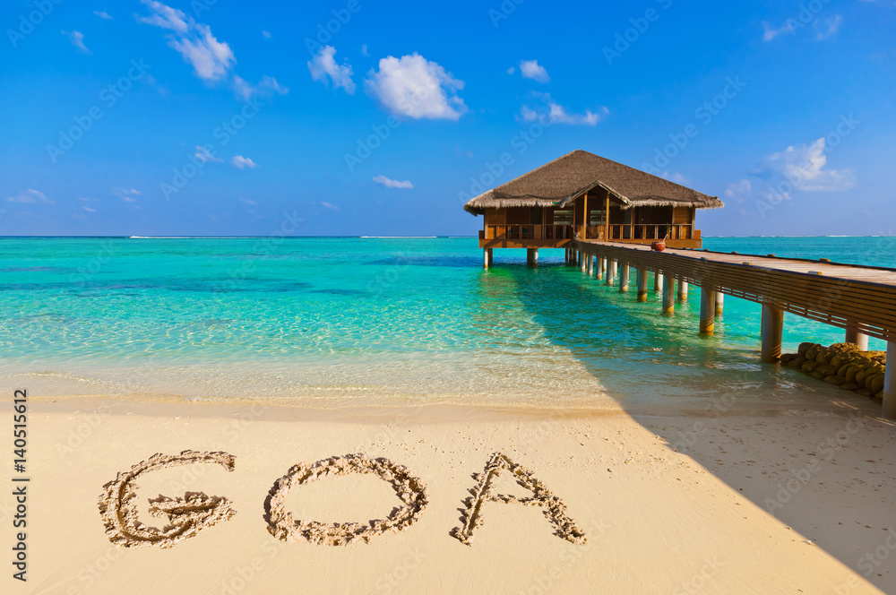 Word Goa on beach - obrazy, fototapety, plakaty 