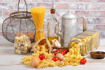 Wall Mural - pastas with eggs and cherry tomatoes