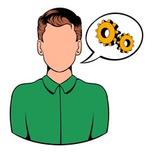 Businessman And Gears In Speech Cloud Icon Cartoon