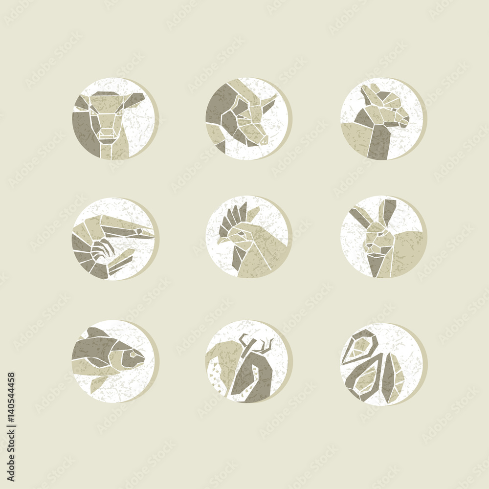 Rustic Food Icon Vintage style food icon vector illustration. Meat vegetable and seafood ...