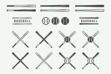 Vintage Baseball Logos, Emblems, Badges And Design Elements. Monochrome Graphic Art. Vector Illustration
