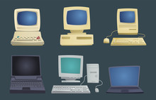 Retro Computer Item Classic Antique Technology Style Business Personal Equipment And Vintage Pc Desktop Hardware Communication Object Vector Illustration.