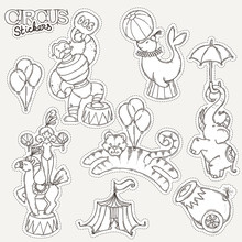 Circus Cartoon Icons Collection With Chapiteau Tent And Trained Wild Animals.