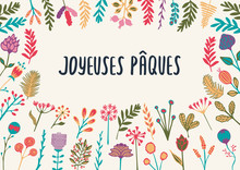 French Easter Greeting Card Joyeuses Paques With Hand Drawn