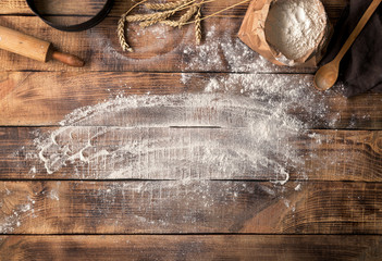 Poster - Baker workplace with flour, top view with copy space