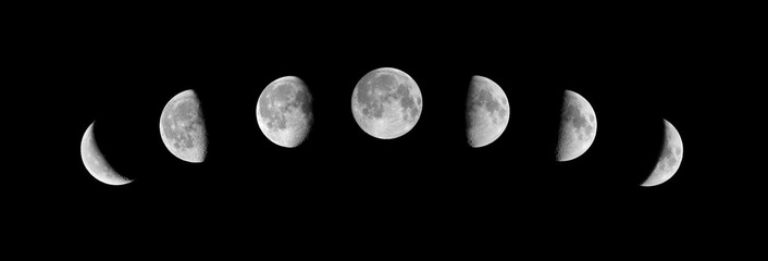 phases of the moon on a black background