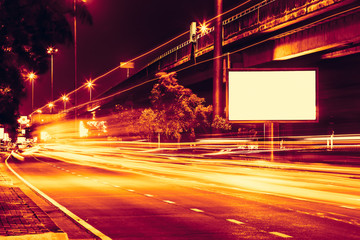 Canvas Print - night road street light with high speed car trail light.