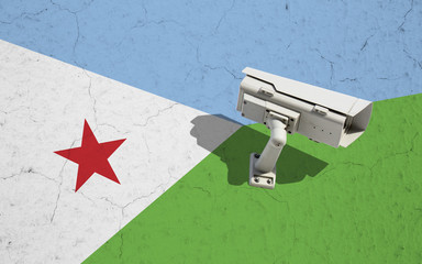 CCTV security camera on wall with flag of Djibouti