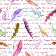 © zzorik - Feathers, hand written words. School concept. Watercolor vintage seamless background