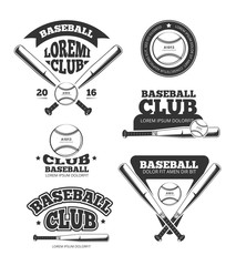 Sticker - Vintage baseball sports, old vector logos and labels set with bats and softball