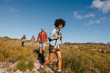 Group of young people on a hike