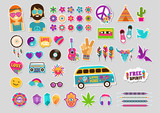 Fototapeta Dziecięca - Hippie, bohemian design with icons set, stickers, pins, art fashion chic patches and badges
