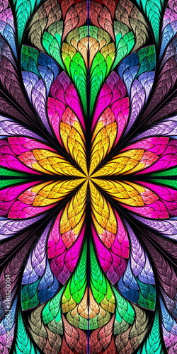 Naklejka nad blat kuchenny Multicolored flower pattern in stained-glass window style. You can use it for invitations, notebook covers, phone cases, postcards, cards, wallpapers and so on. Artwork for creative design.
