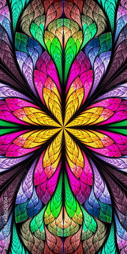 Fototapeta do kuchni Multicolored flower pattern in stained-glass window style. You can use it for invitations, notebook covers, phone cases, postcards, cards, wallpapers and so on. Artwork for creative design.