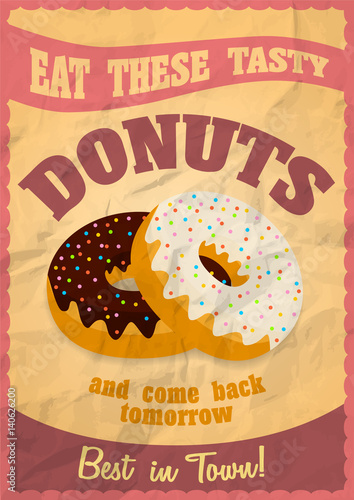 Obraz w ramie Vintage Donuts Poster. Vector illustration.