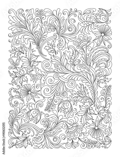 Doodle Floral Pattern In Black And White Page For Coloring Book Very Interesting And Relaxing Job For Children And Adults Zentangle Drawing Flower Carpet In Magic Garden Buy This Stock Vector