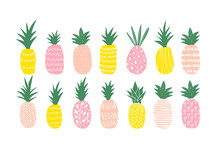 The Vector Illustration Of The Variety Of Different Colored Pineapples.