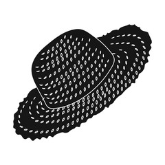 Wall Mural - Straw hat for gardener. Headpiece for protection of the sun.Farm and gardening single icon in black style vector symbol stock illustration.