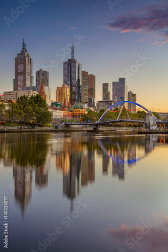 Obraz na PCV City of Melbourne. Cityscape image of Melbourne, Australia during summer sunrise.