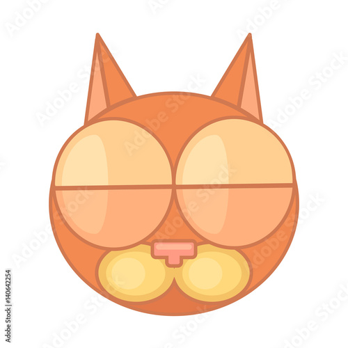 Cartoon Cat Face Icon With Closed Eyes And Contour Isolated On