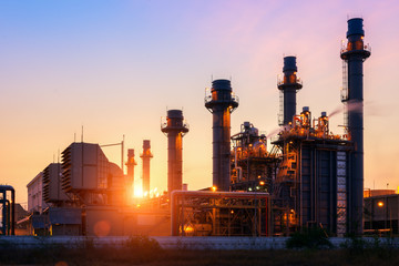 power plant in the petrochemical plant at twilight sky