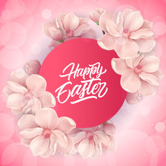 Wall Mural - Happy Easter Lettering on Circle, Flowers